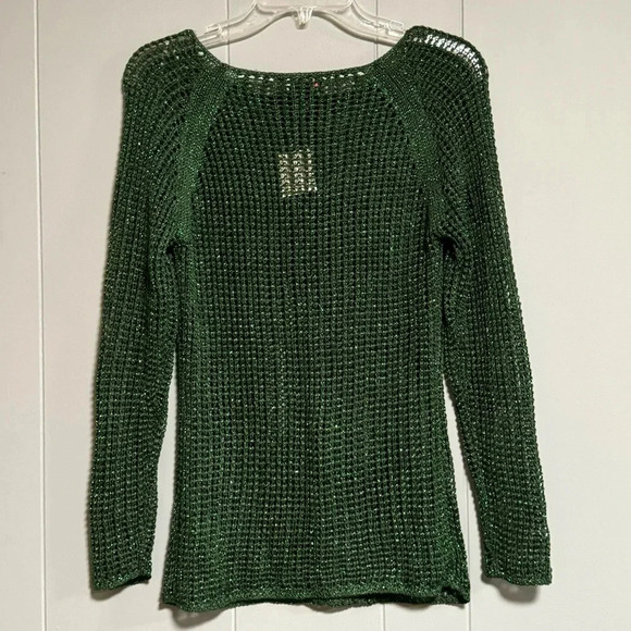 NWT SAY WHAT? Open Knit Long Sleeve Emerald Green Metallic Sweater Size Medium - Picture 2 of 4